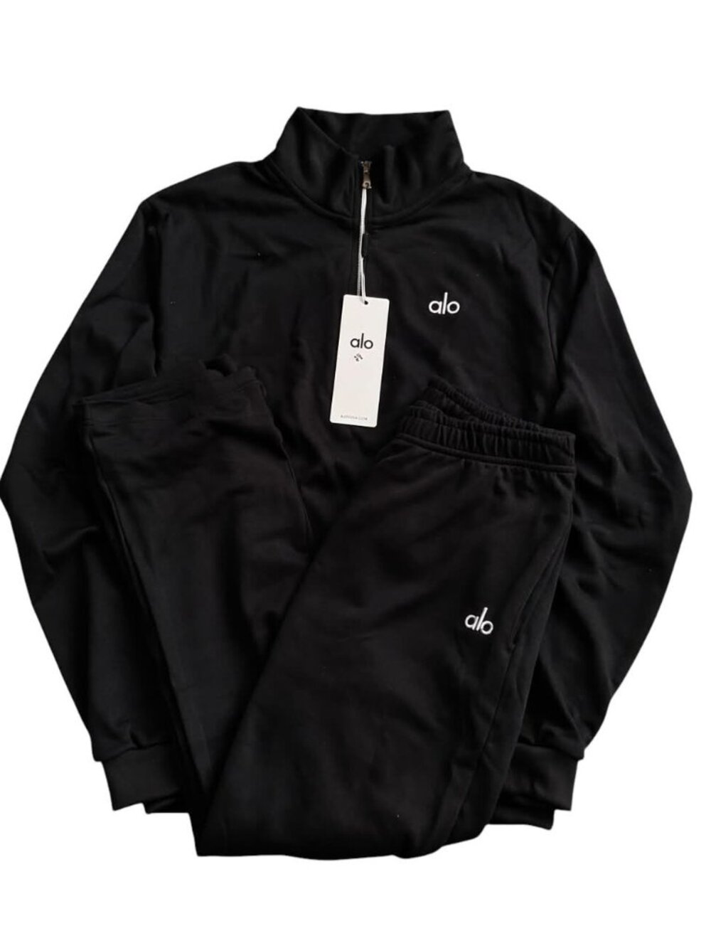 Black Alo Yoga Quarter Zip + Sweatpants Set